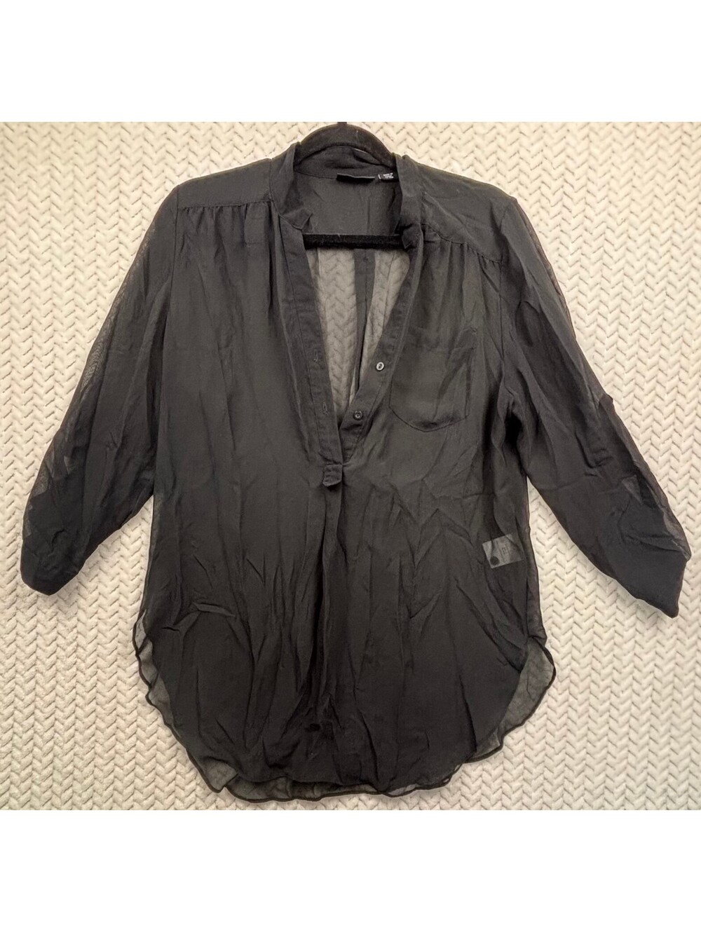Ultra Flirt Black Sheer Blouse with Button Detail Size XL